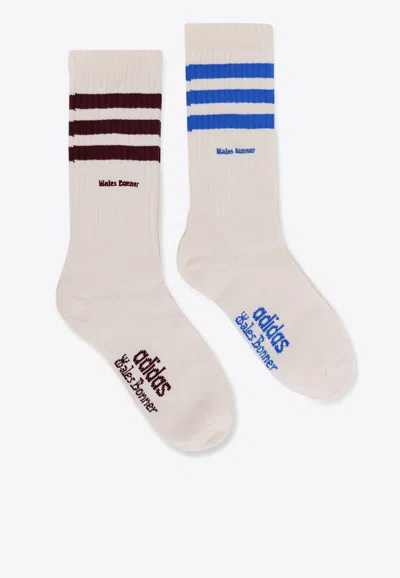 Adidas Originals X Wales Bonner Striped Logo-printed Socks In White