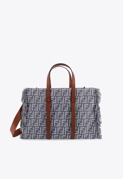 Fendi Summer Tote Ff Jacquard Fabric Shoulder Bag With Fringes