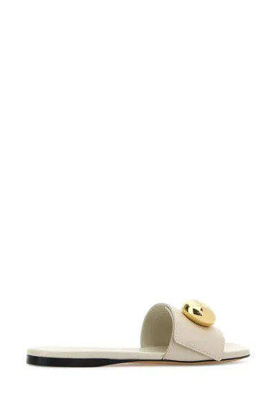 Loewe Womens Cream Pebble Flat Leather Slides Eur 38/5 Uk In White
