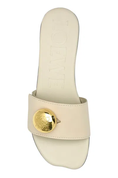 Loewe Womens Cream Pebble Flat Leather Slides Eur 38/5 Uk In White