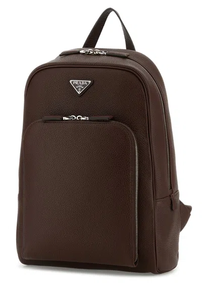 Prada Zaino In Pelle Marrone Uomo In Brown