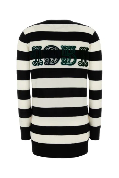 Max Mara Bold Black And White Striped V-neck Sweater With Button-down Front In Black