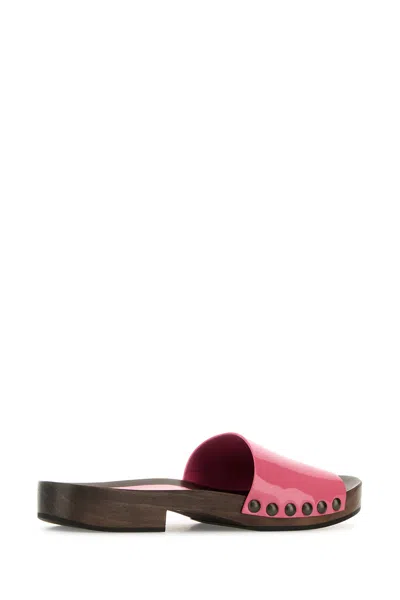 Miu Miu Zoccoli In Pelle Fucsia  Donna