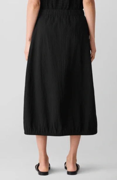Eileen Fisher Crinkled Stretch Organic Cotton Midi Skirt In Black