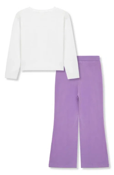 Peek Aren't You Curious Kids' Bows Appliqué Sweater & Flare Pants Set In Purple