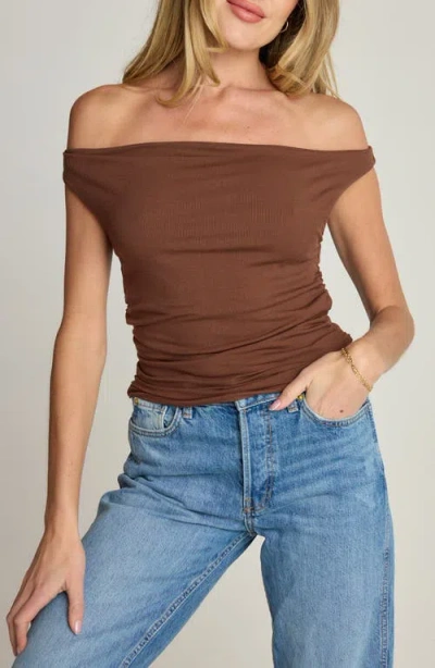 Sunday Ritual Ruched Off The Shoulder Rib Top