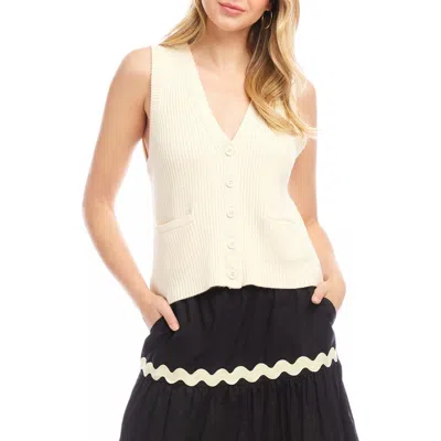 Karen Kane Ribbed Button Sweater Vest In Cream In White