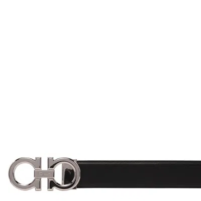 Ferragamo Adjustable Reversible Gancini Smooth Finish Belt In Black