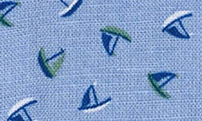 David Donahue Linen & Cotton Short Sleeve Sport Shirt In Blue