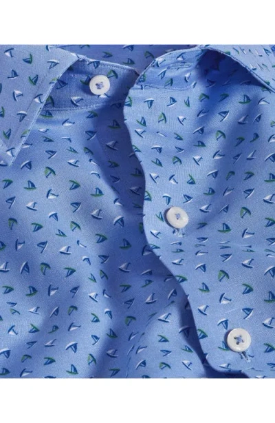 David Donahue Linen & Cotton Short Sleeve Sport Shirt In Blue