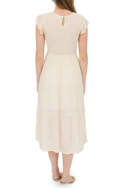 Blu Pepper Flutter Sleeve Smocked Tiered Midi Dress