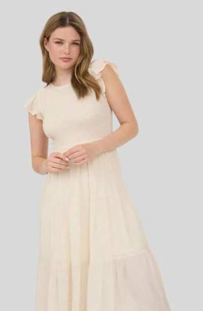 Blu Pepper Flutter Sleeve Smocked Tiered Midi Dress