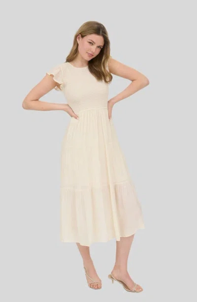 Blu Pepper Flutter Sleeve Smocked Tiered Midi Dress