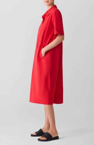 Eileen Fisher Classic Organic Cotton Poplin Midi Shirtdress In Red