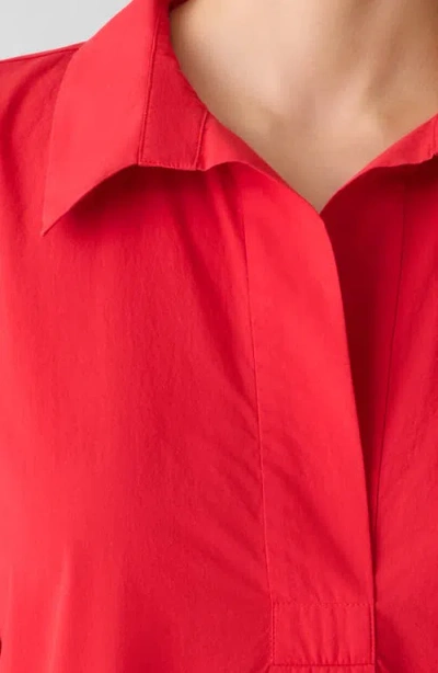 Eileen Fisher Classic Organic Cotton Poplin Midi Shirtdress In Red