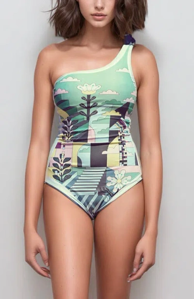 Jessie Zhao New York Dream Like Reversible One-shoulder One-piece Swimsuit In Blue