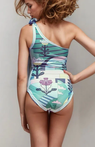 Jessie Zhao New York Dream Like Reversible One-shoulder One-piece Swimsuit In Blue