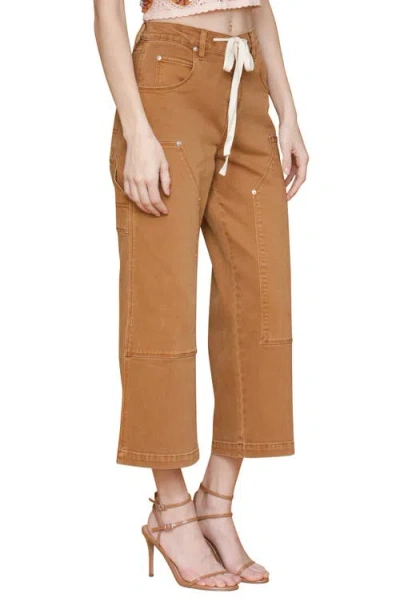 Avec Les Filles Drawstring Waist Crop Carpenter Pants In Brown