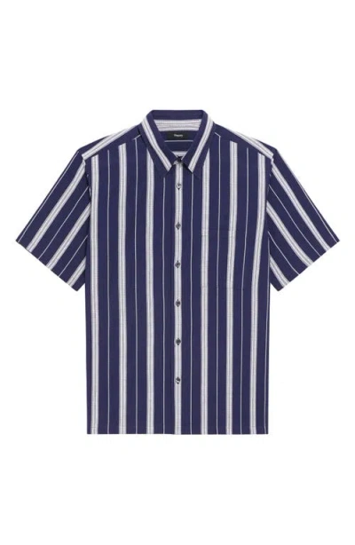 Theory Men's Summer Dobby Stripe Short-sleeve Shirt In Blue