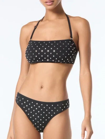 Michael Michael Kors Studded High Leg Bikini Bottom In Black