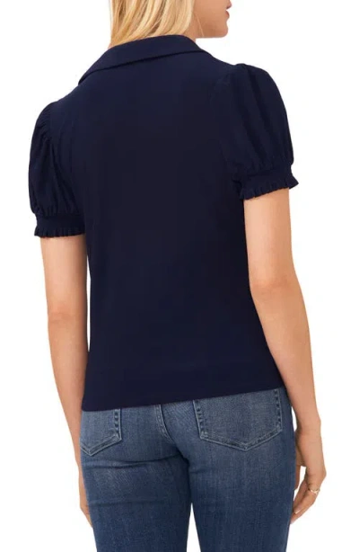 Cece Puff Sleeve Point Collar Knit Top In Blue