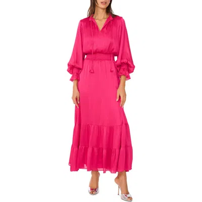 Vince Camuto Crinkle Metallic Long Sleeve Tiered Maxi Dress In Pink