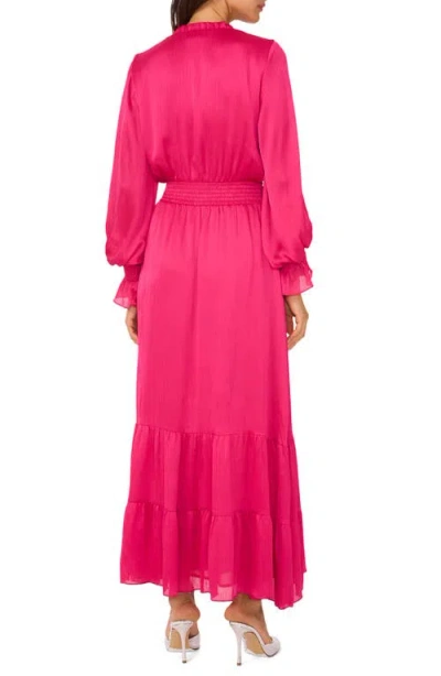 Vince Camuto Crinkle Metallic Long Sleeve Tiered Maxi Dress In Pink