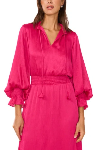 Vince Camuto Crinkle Metallic Long Sleeve Tiered Maxi Dress In Pink