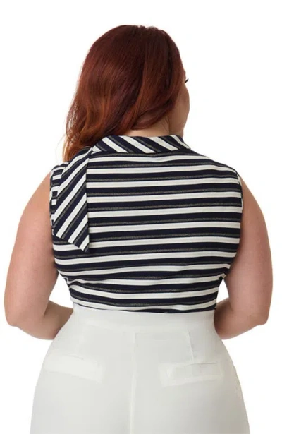 Smak Parlour Plus Size Roll Cowl Neck Tie Sleeveless Knit Top In Black