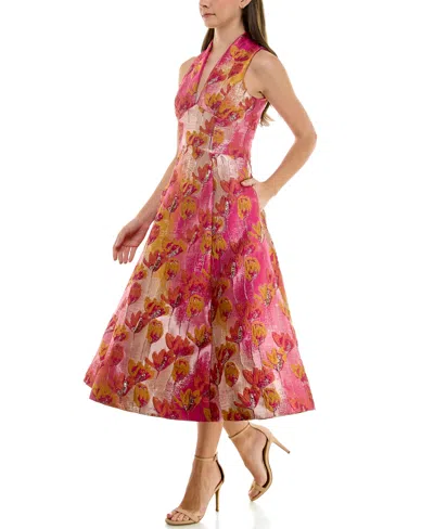 Taylor Women's Metallic Jacquard Sleeveless A-line Dress
