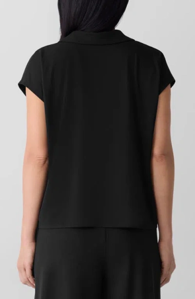 Eileen Fisher Boxy Johnny Collar Jersey Top In Black