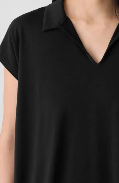 Eileen Fisher Boxy Johnny Collar Jersey Top In Black