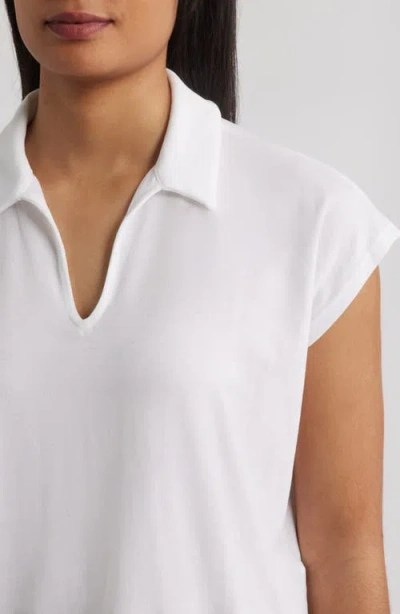 Eileen Fisher Boxy Johnny Collar Jersey Top In White