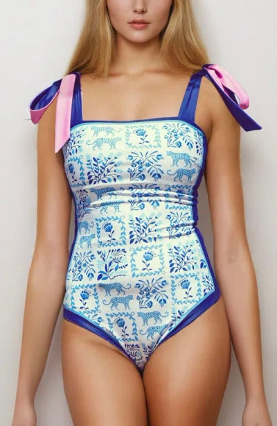 Jessie Zhao New York Pink Garden Reversible One Piece Swimsuit In Purple