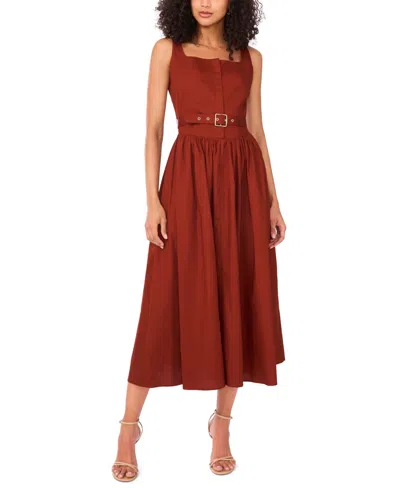 1.state Women's Square-neck Sleeveless Belted Midi Dress