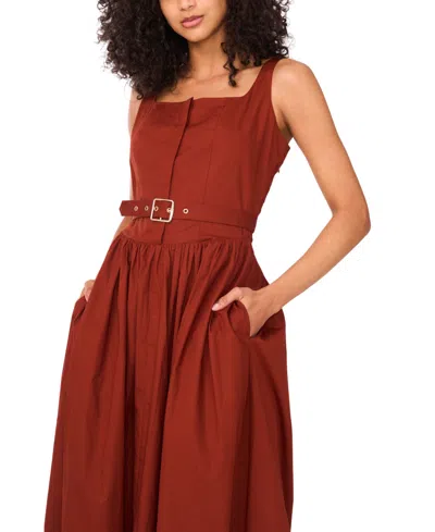 1.state Women's Square-neck Sleeveless Belted Midi Dress