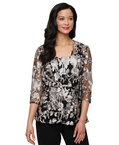 Alex Evenings Women's Printed Tulle Jacket & Top Set