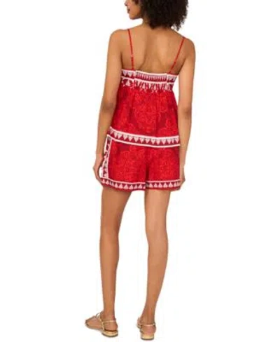 1.state Womens Printed Cotton Sleeveless Blouse Printed Cotton Drawstring Waist Shorts