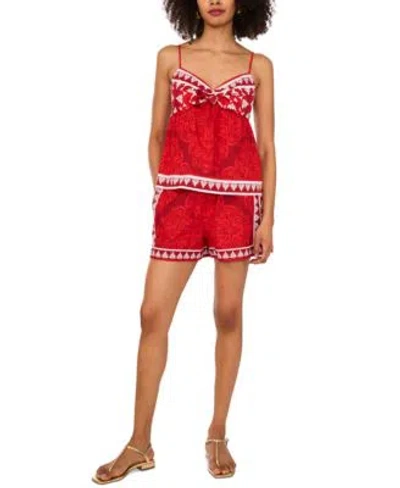 1.state Womens Printed Cotton Sleeveless Blouse Printed Cotton Drawstring Waist Shorts