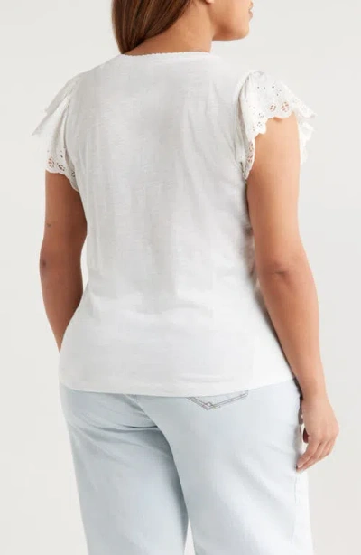 Wit & Wisdom Eyelet Flutter Sleeve V-neck T-shirt In White