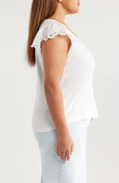 Wit & Wisdom Eyelet Flutter Sleeve V-neck T-shirt In White