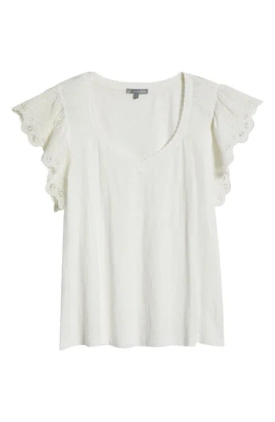 Wit & Wisdom Eyelet Flutter Sleeve V-neck T-shirt In White