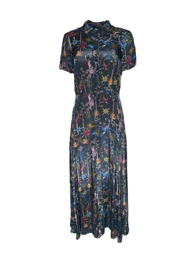 Any Old Iron Women's Black / Blue Button Up Blue Rider Maxi  Dress