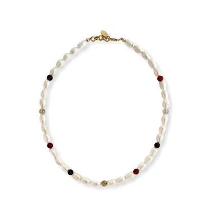 Gem Island Women's White / Brown / Red Billa Necklace