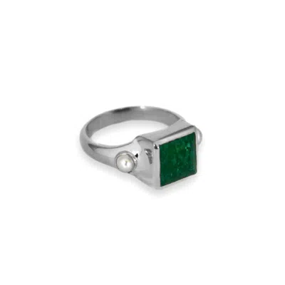 Gem Island Women's Green / Silver Silver Erica Ring