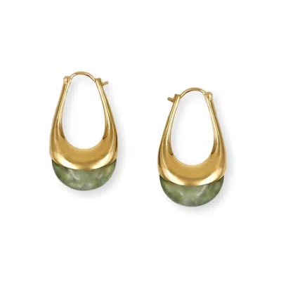 Gem Island Women's Gold / Green Prehnite Earrings