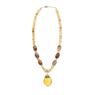 Lara Ari Women's Yellow / Orange / Brown Agate, Citrine, Eye Agate & Opal Stone Necklace - Bracelet Set