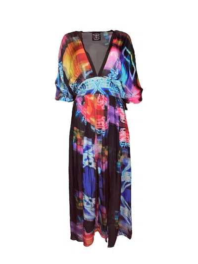 Any Old Iron Women's Black Multicolor Let's Dance Printed Kaftan Dress