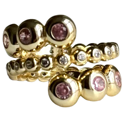 Laura Gray Women's Pink / Purple Gilt Sterling Bezel Pink Crystal Ring