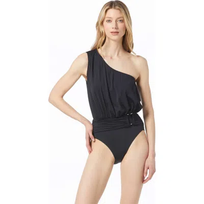 Michael Michael Kors Logo U-bar One Shoulder One Piece Swimsuit In Black